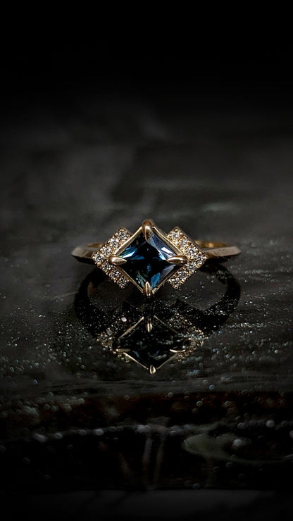 Andromeda Australian Sapphire Chevron Halo