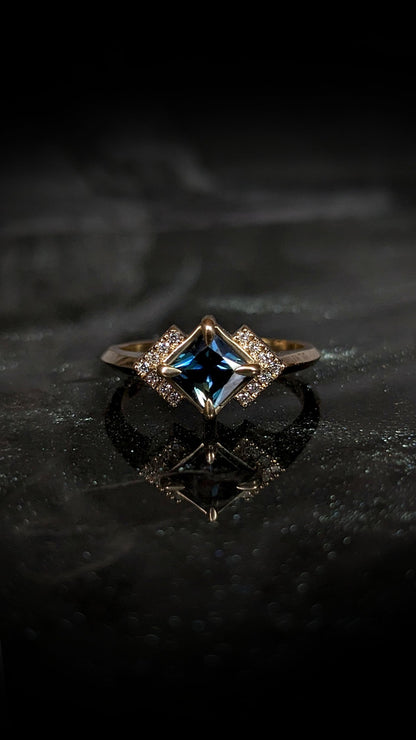 Andromeda Australian Sapphire Chevron Halo