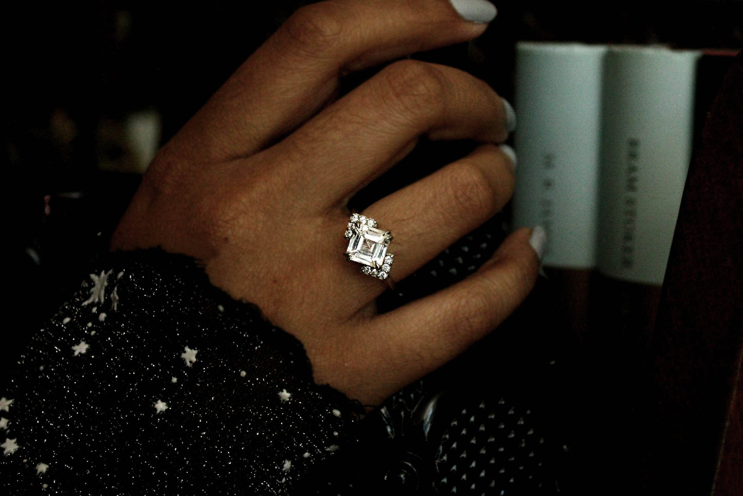 Andromeda White Sapphire Chevron Halo