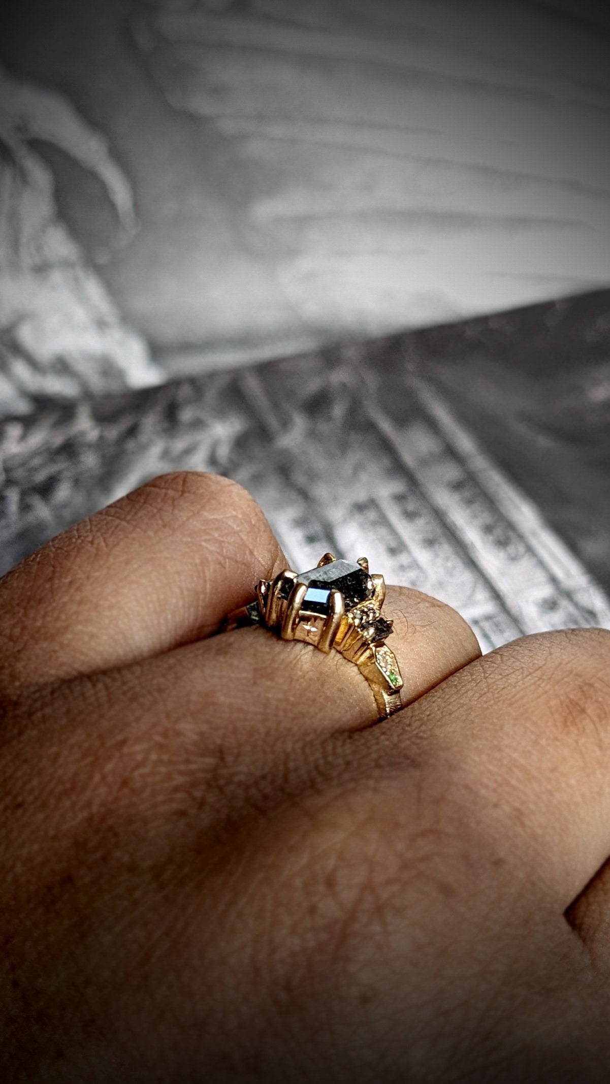 Elora Hexagon Salt & Pepper Deco Ring