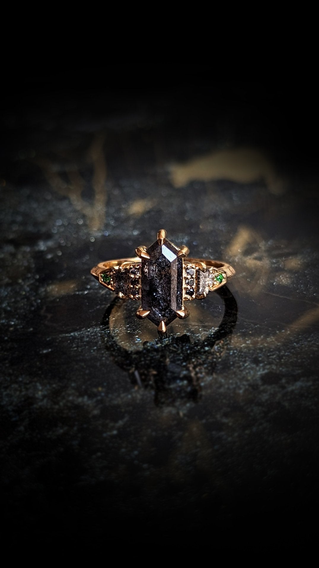Elora Hexagon Salt & Pepper Deco Ring