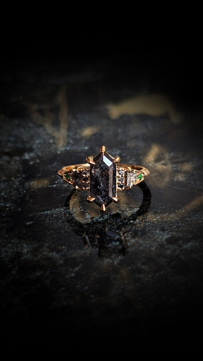 Elora Hexagon Salt & Pepper Deco Ring