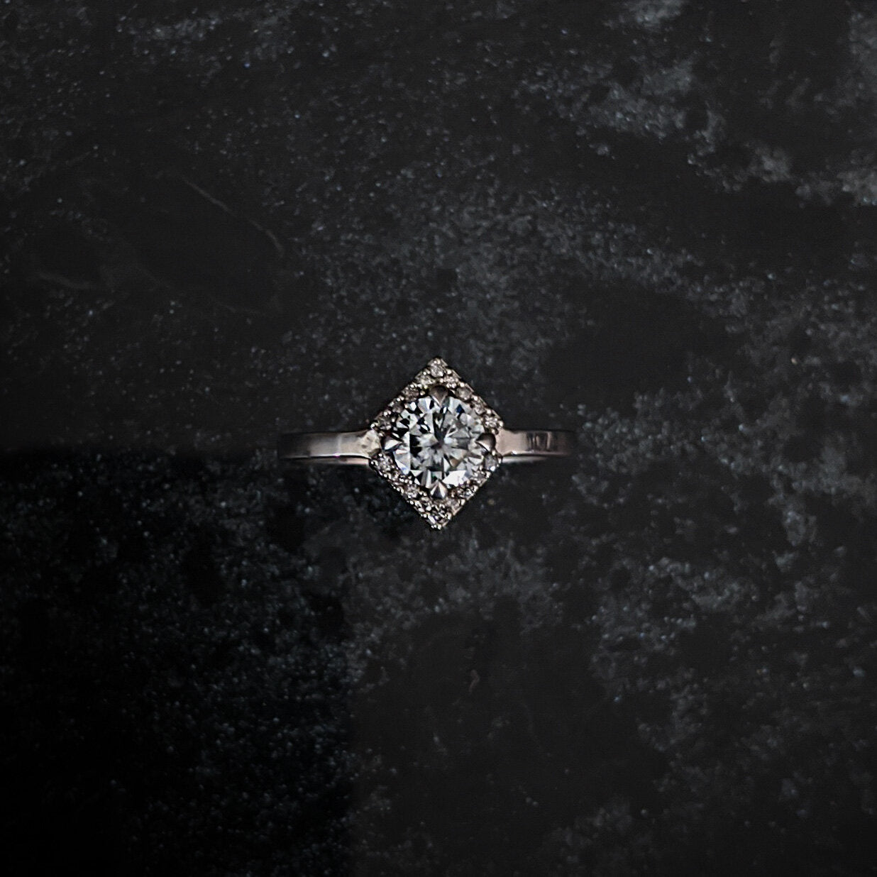 Greyjoy Grey Moissanite Chevron Halo