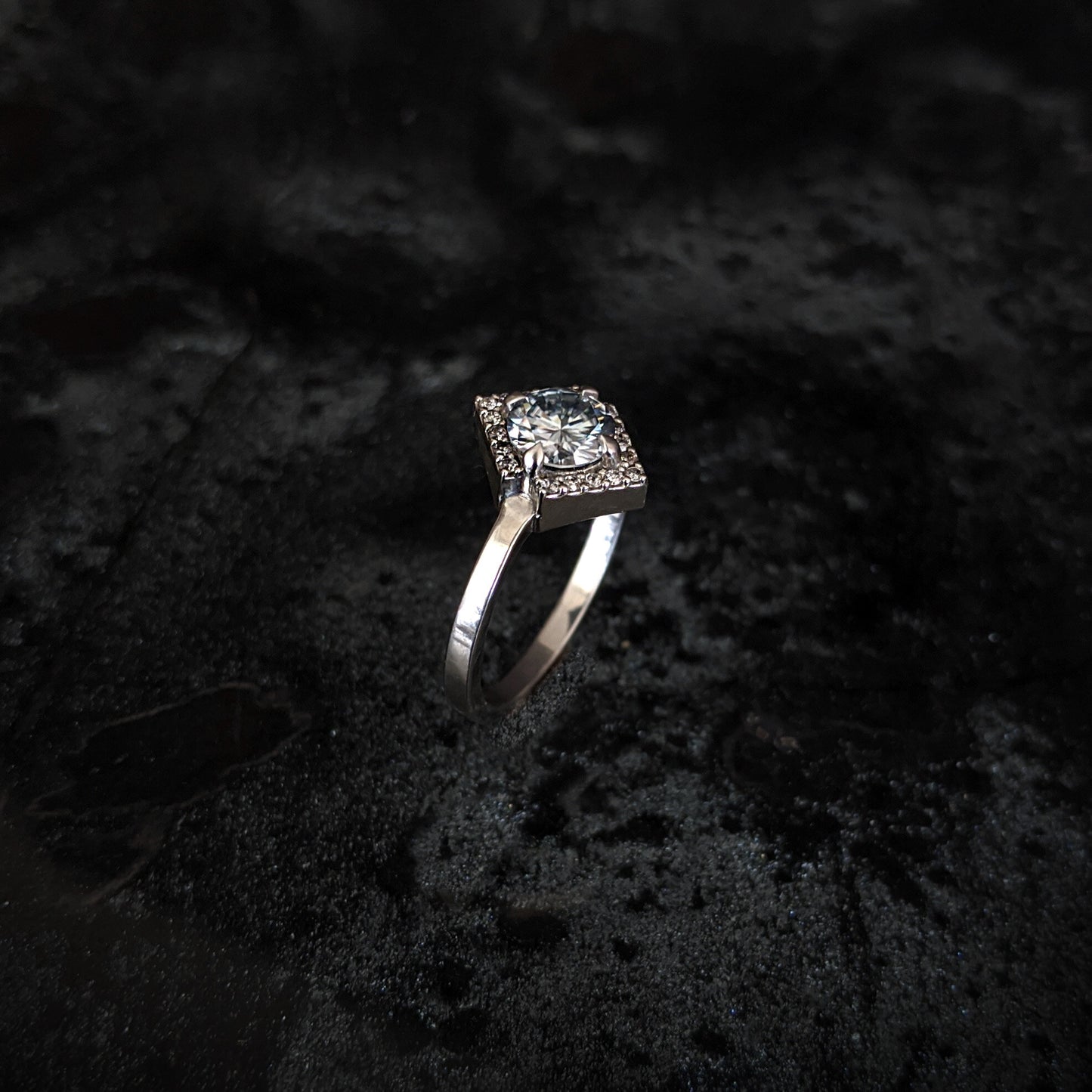 Greyjoy Grey Moissanite Chevron Halo