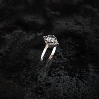 Greyjoy Grey Moissanite Chevron Halo