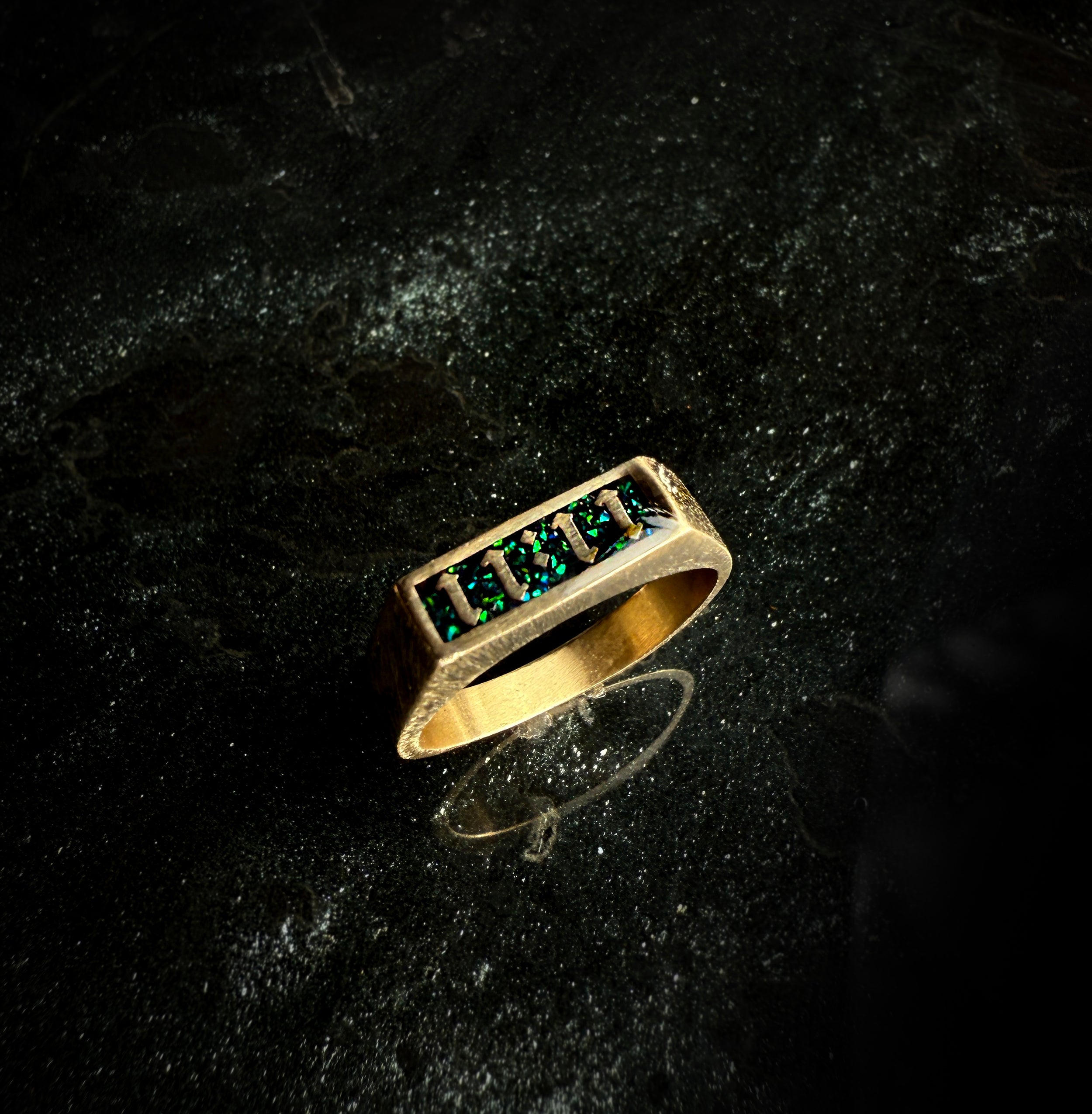 Opal Inlay 11:11 Text Signet - Rectangle