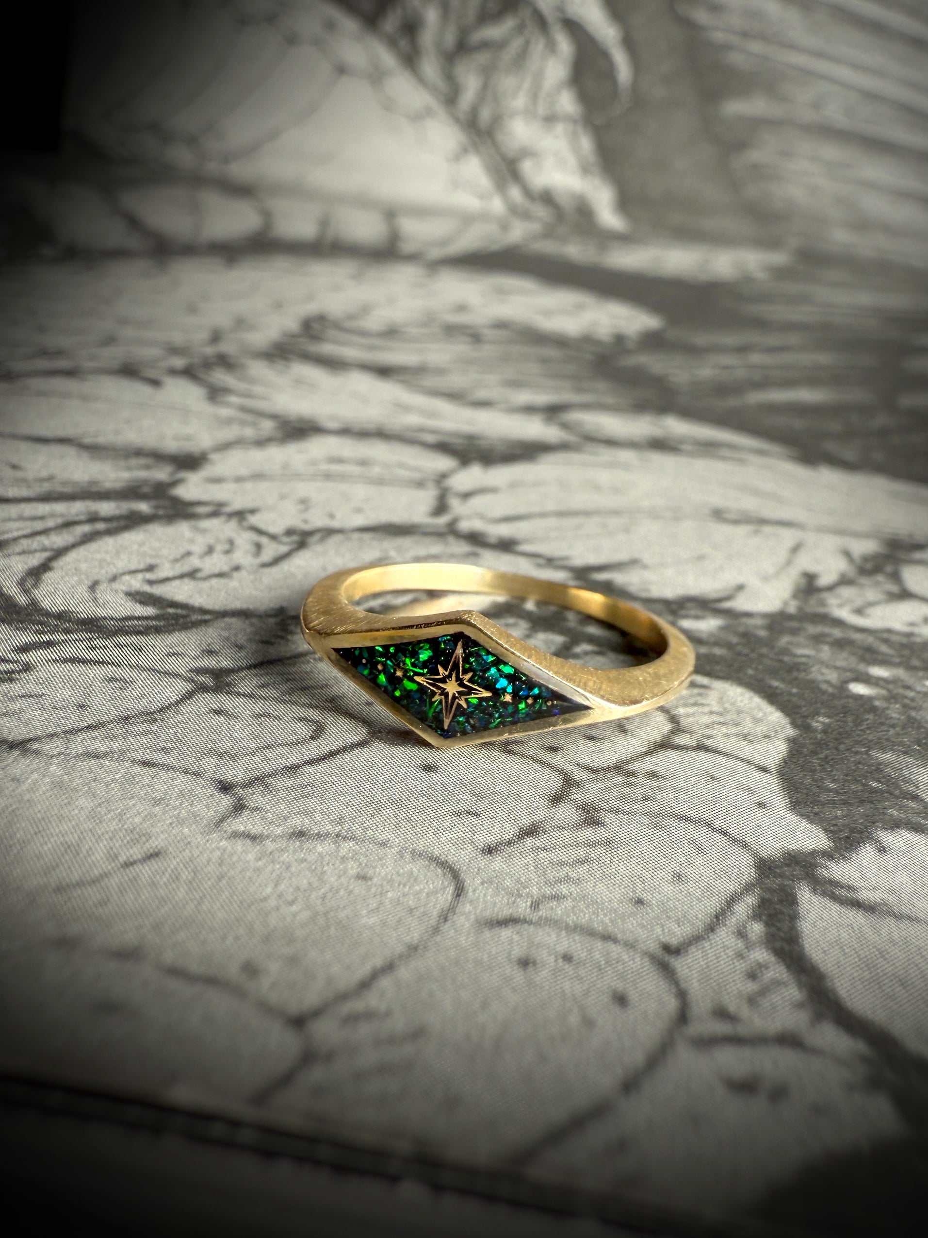 Opal Inlay Polaris Star Flare Signet