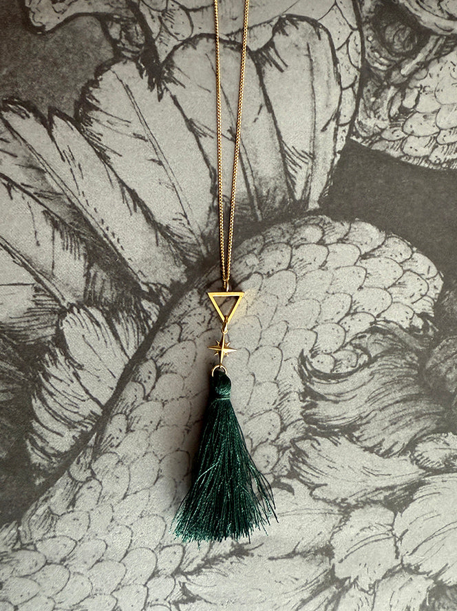 Celeste Green Tassel Necklace