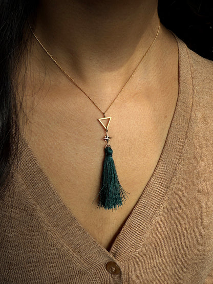 Celeste Green Tassel Necklace