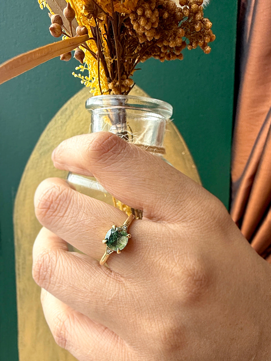 Luna Moss Agate Ring - Brass