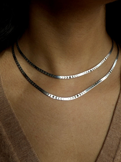 Moon Phase Herringbone Chain - Silver