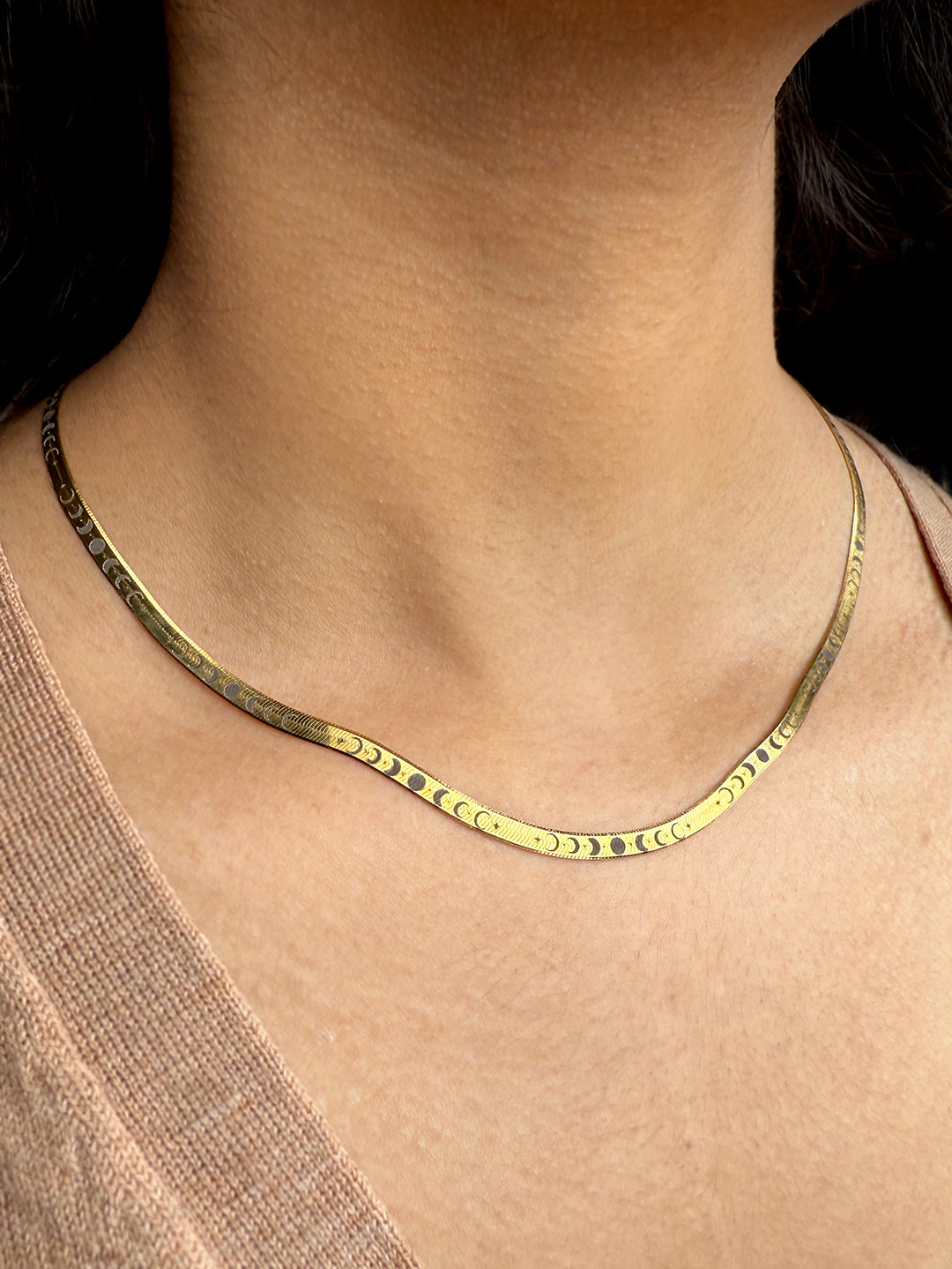 Moon Phase Herringbone Chain - Gold Plated