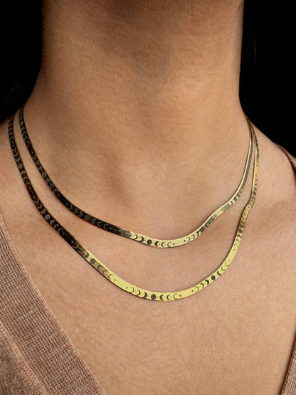 Moon Phase Herringbone Chain - Gold Plated