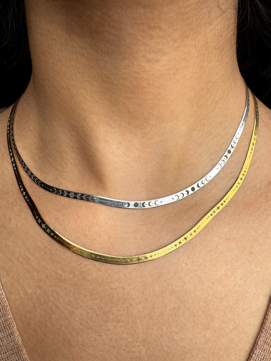 Celestial Starburst Herringbone Chain - Gold Plated