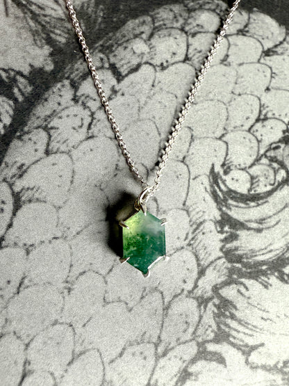 Moss Agate Hex Silver Necklace