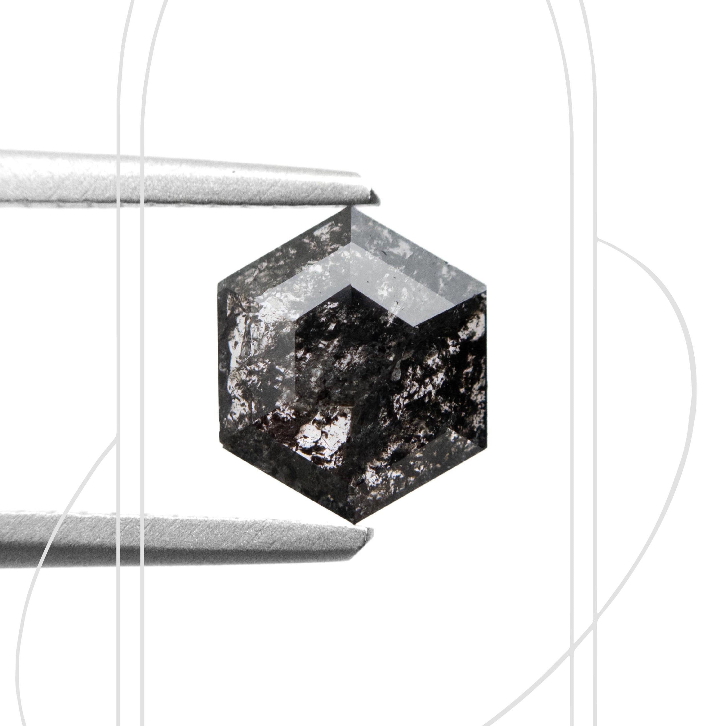 Hexagon Rose Cut Salt and Pepper Diamond