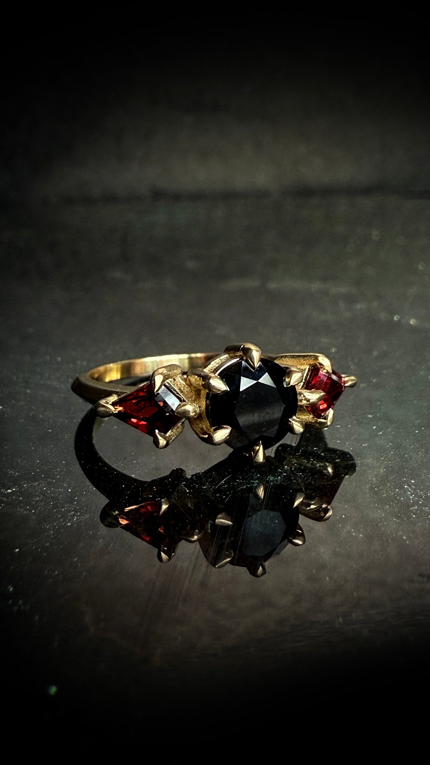 Marsali Black Spinel and Garnet Ring
