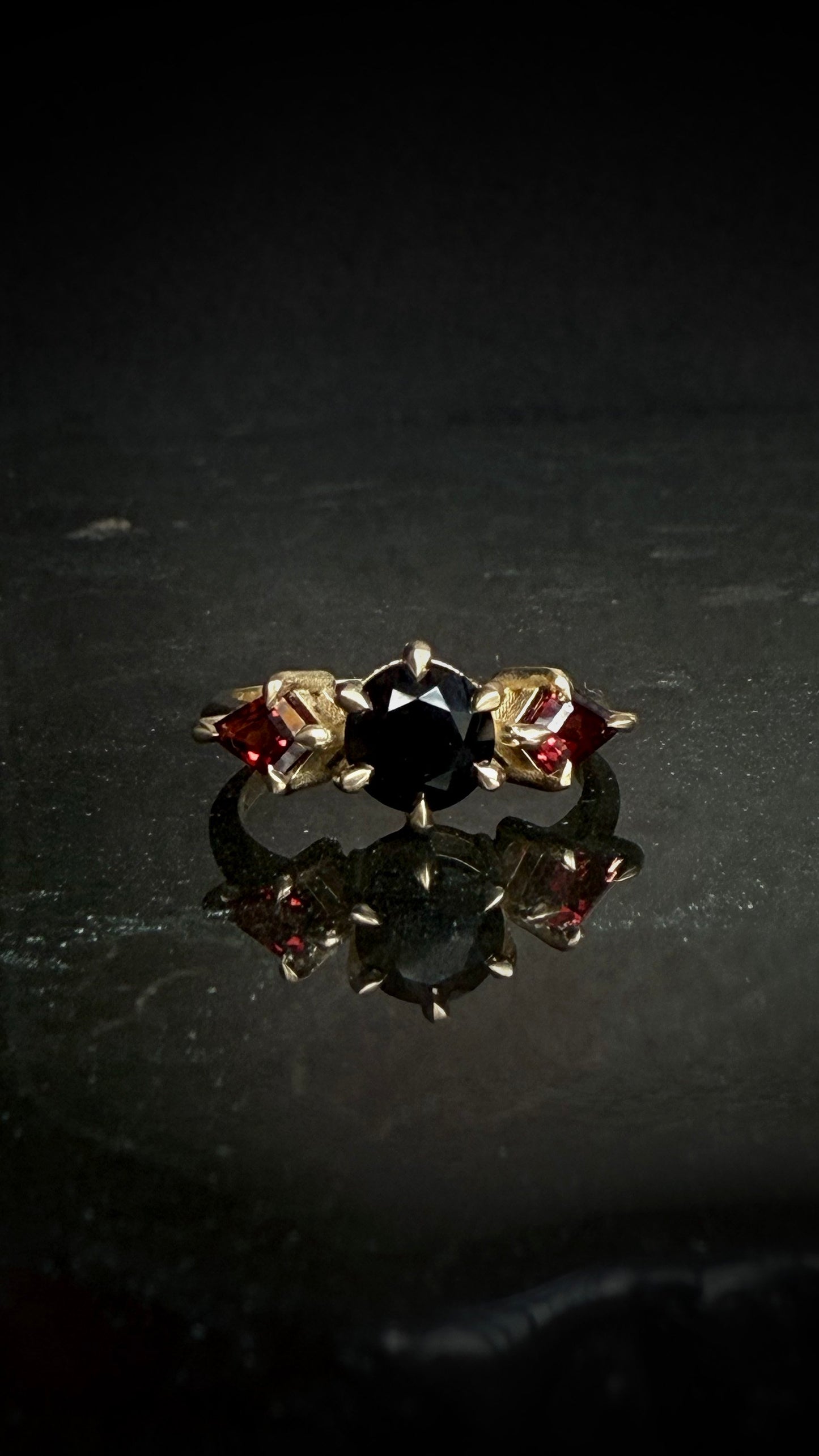 Marsali Black Spinel and Garnet Ring