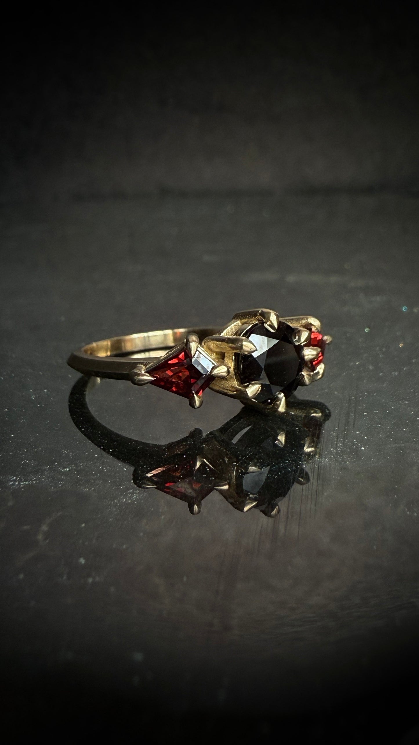 Marsali Black Spinel and Garnet Ring