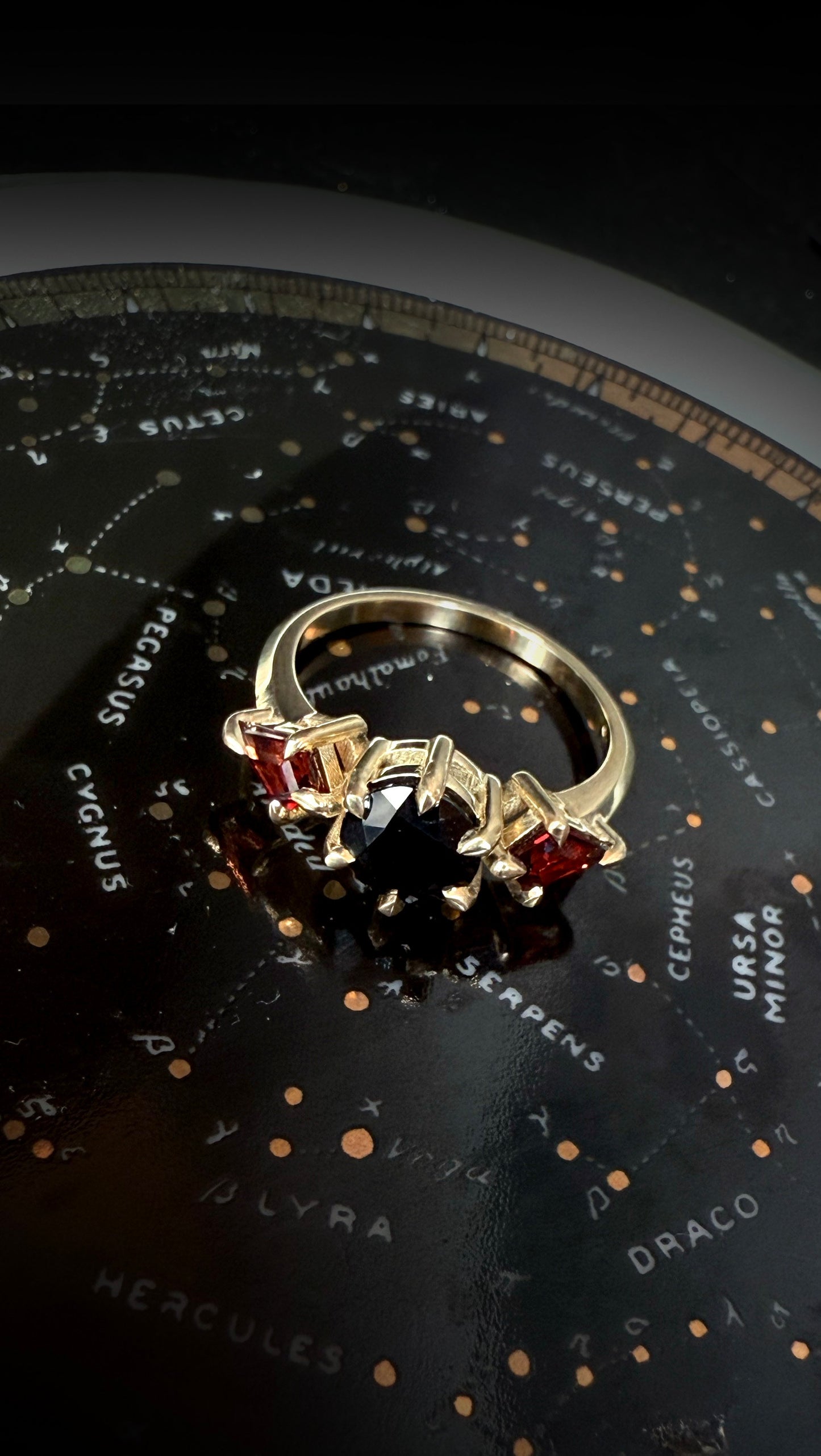 Marsali Black Spinel and Garnet Ring