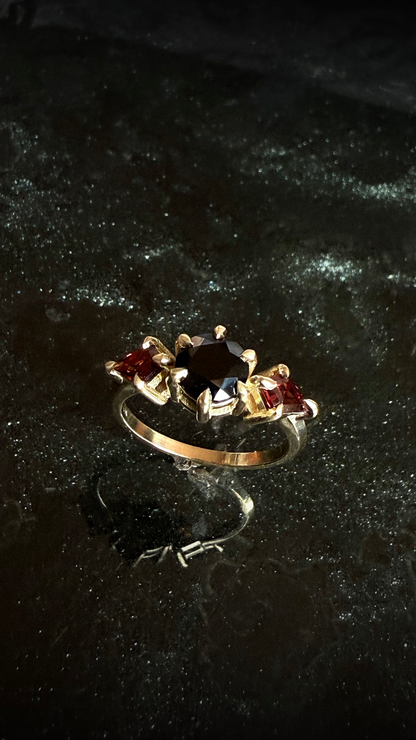 Marsali Black Spinel and Garnet Ring