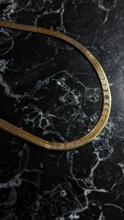Moon Phase Herringbone Chain - Gold Plated