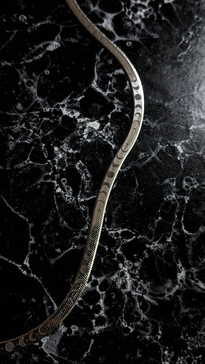 Moon Phase Herringbone Chain - Silver