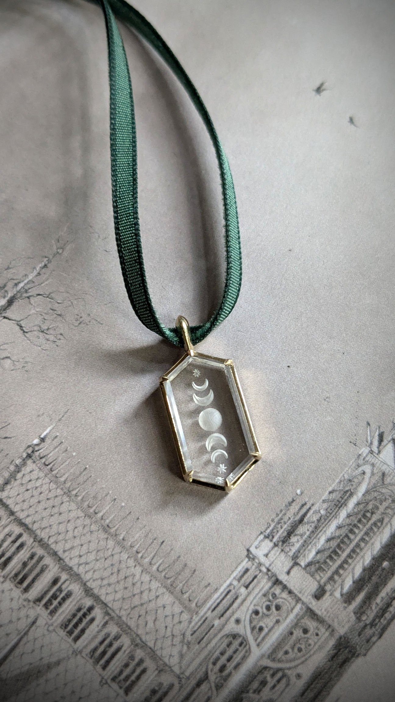 Moon Phase Intaglio Yellow Gold Pendant
