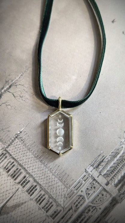 Moon Phase Intaglio Yellow Gold Pendant