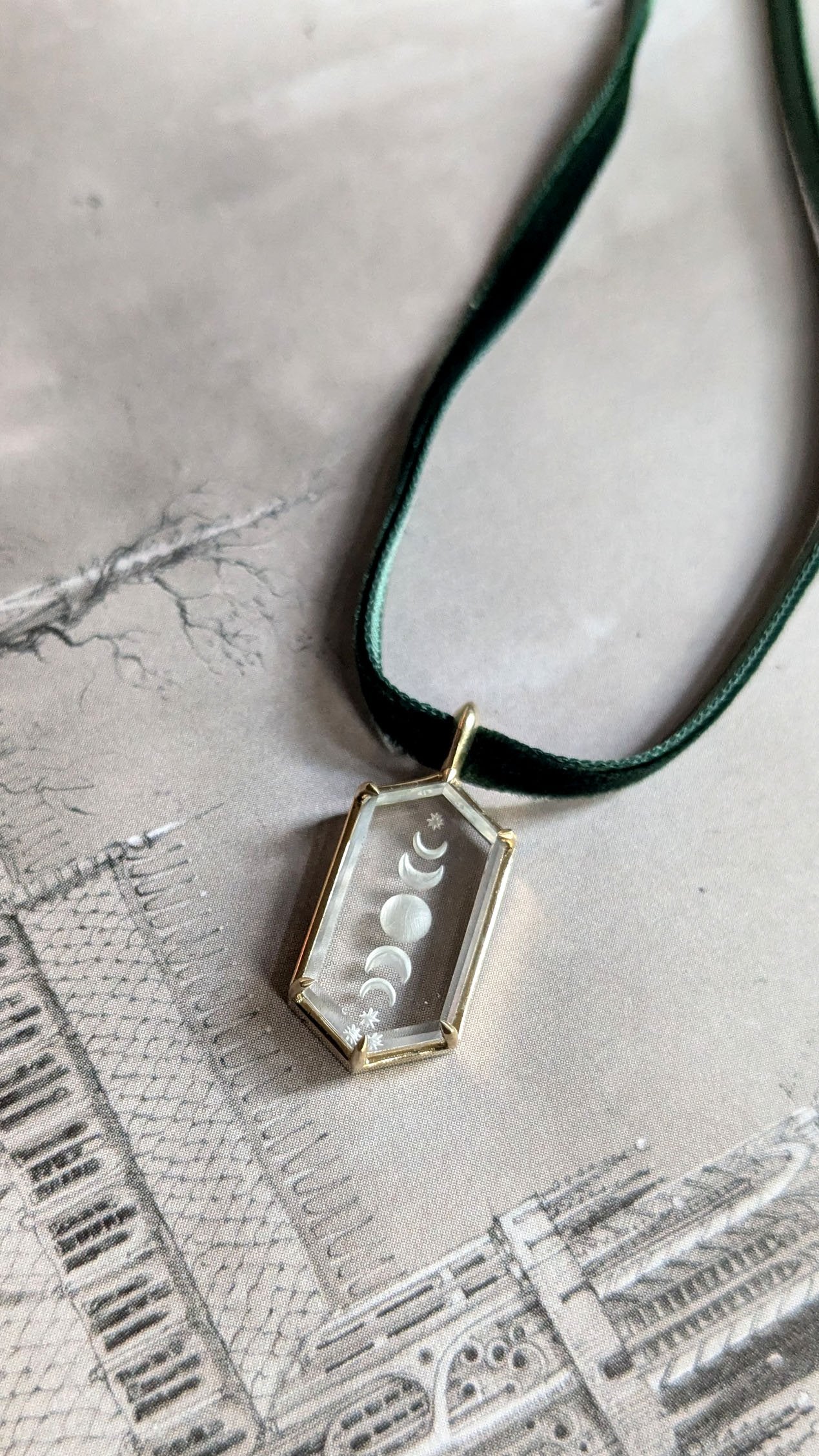 Moon Phase Intaglio Yellow Gold Pendant