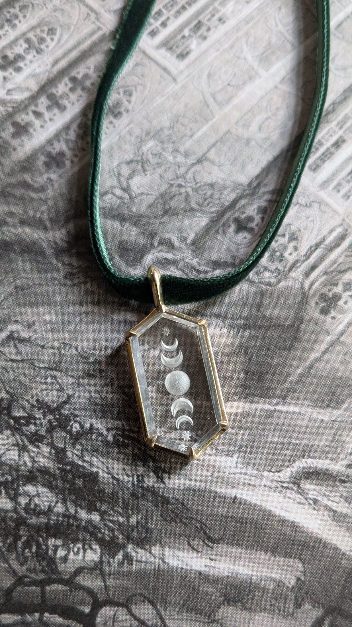 Moon Phase Intaglio Yellow Gold Pendant