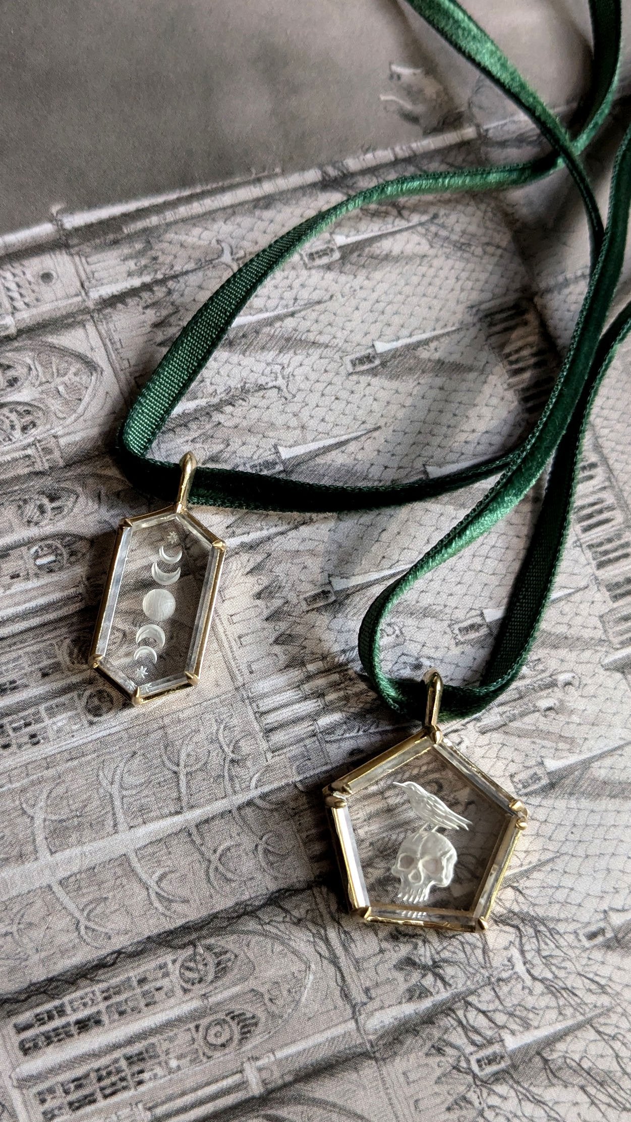 Moon Phase Intaglio Yellow Gold Pendant