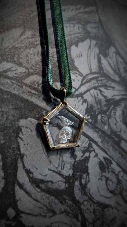 Raven Skull Intaglio Yellow Gold Pendant