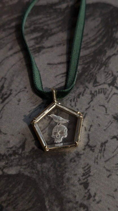 Raven Skull Intaglio Yellow Gold Pendant