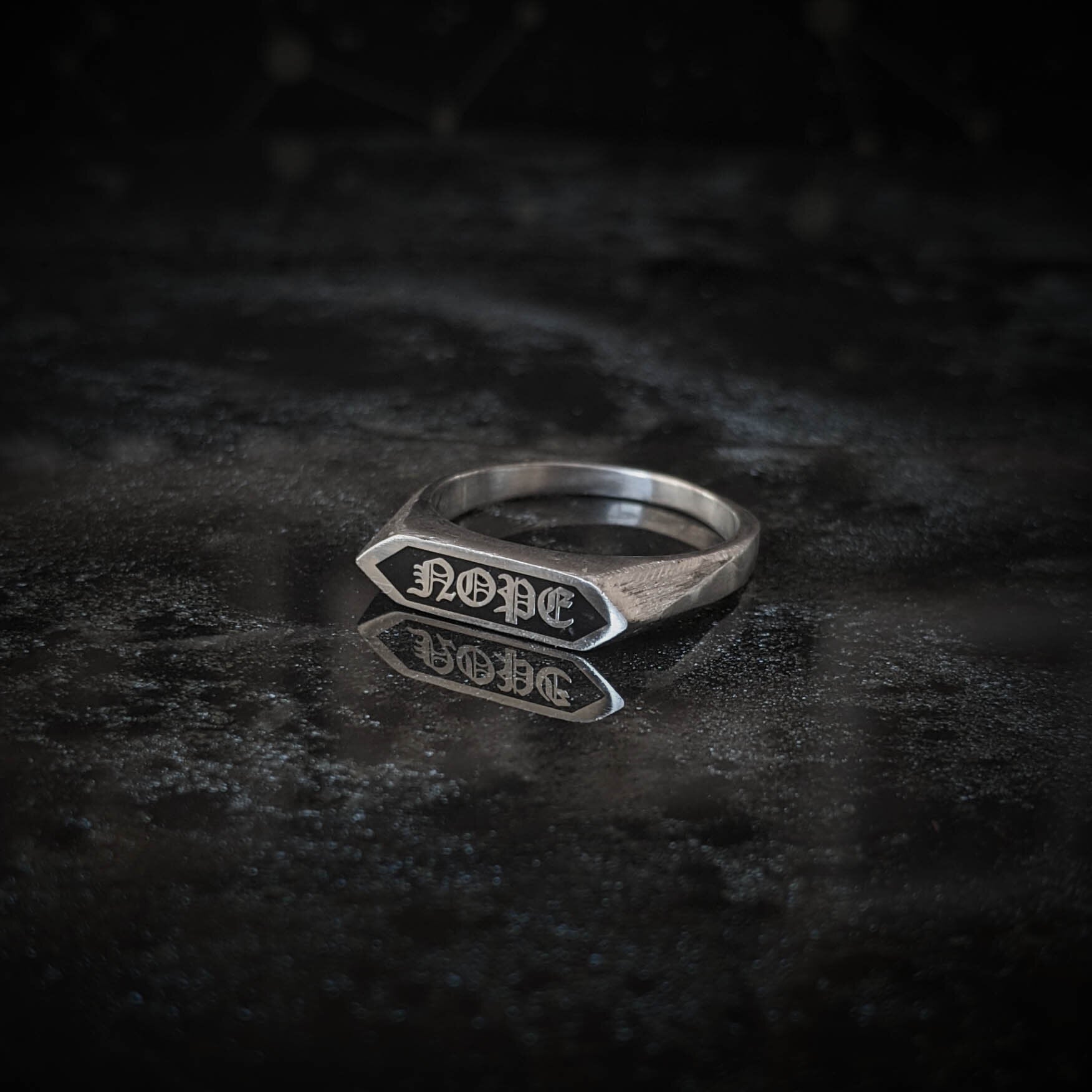 NOPE Silver Hex Text Signet