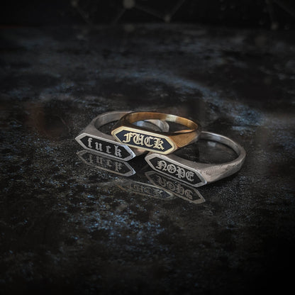 NOPE Silver Hex Text Signet