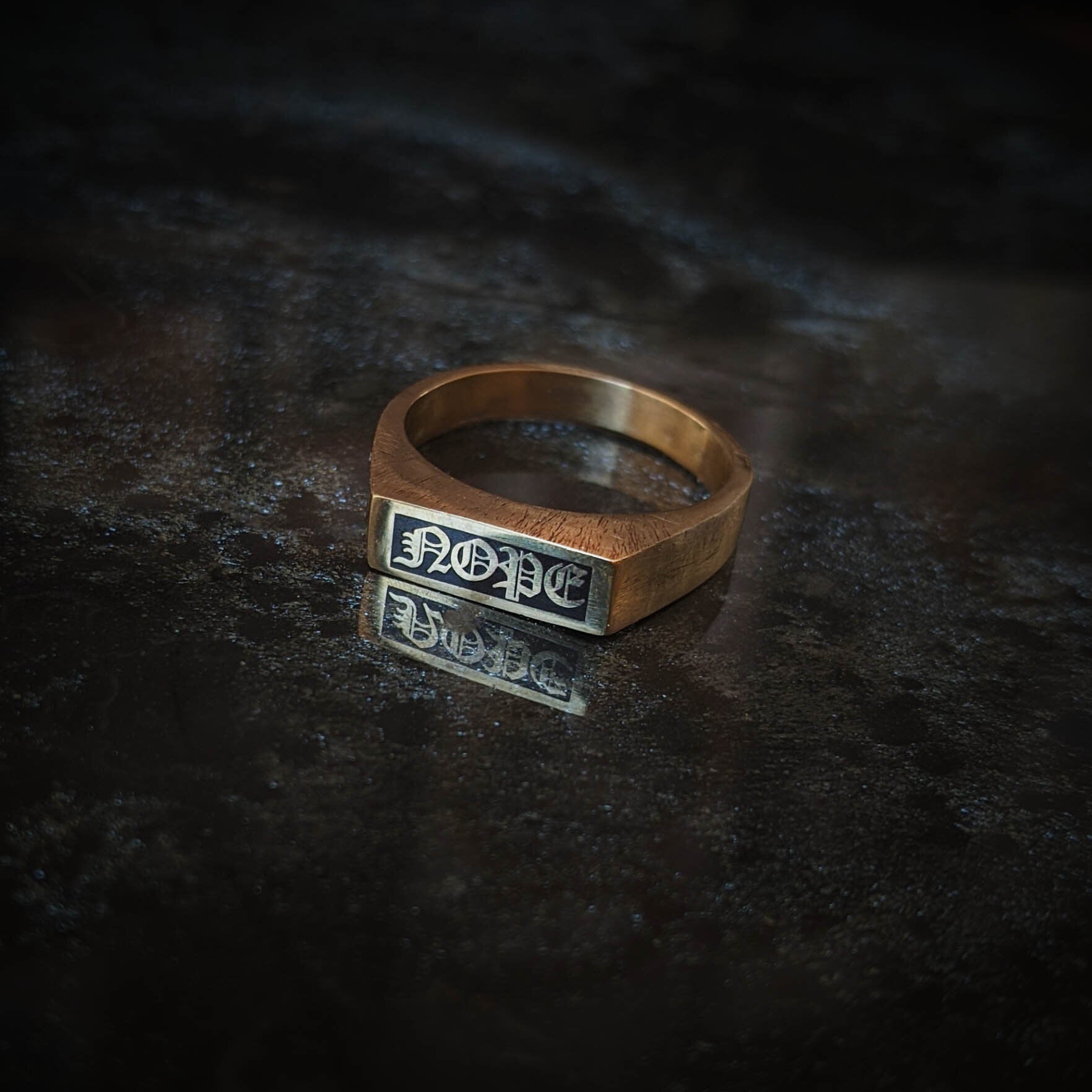 NOPE Brass Text Signet