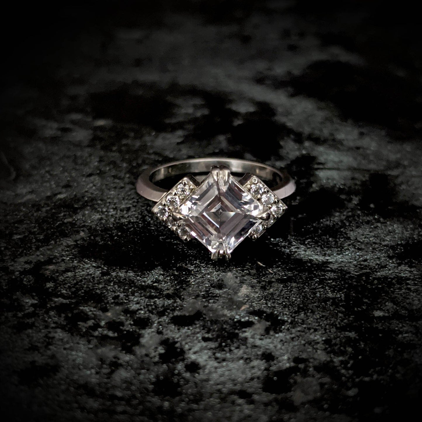 Andromeda White Sapphire Chevron Halo