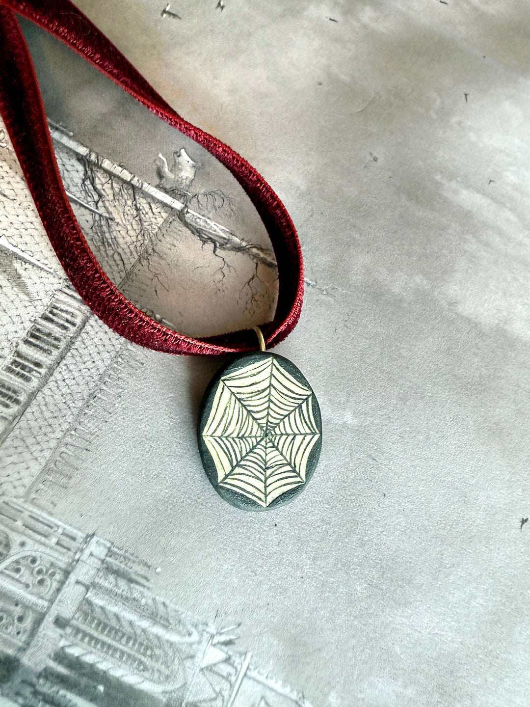 Spiderweb Cameo Necklace