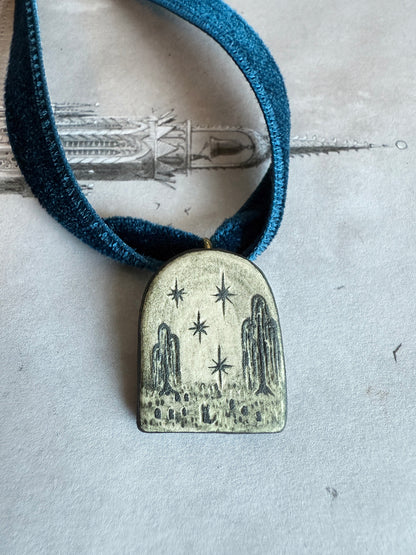 Willow Tree & Cat Cameo Necklace