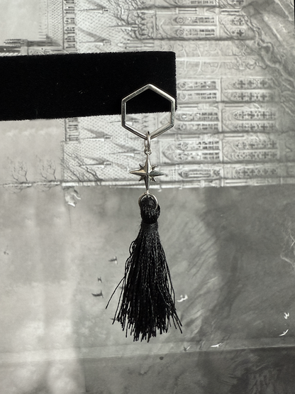 Hex Celeste Black Tassel Earrings