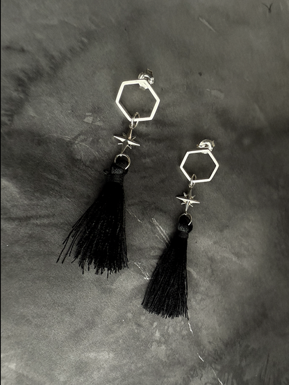 Hex Celeste Black Tassel Earrings