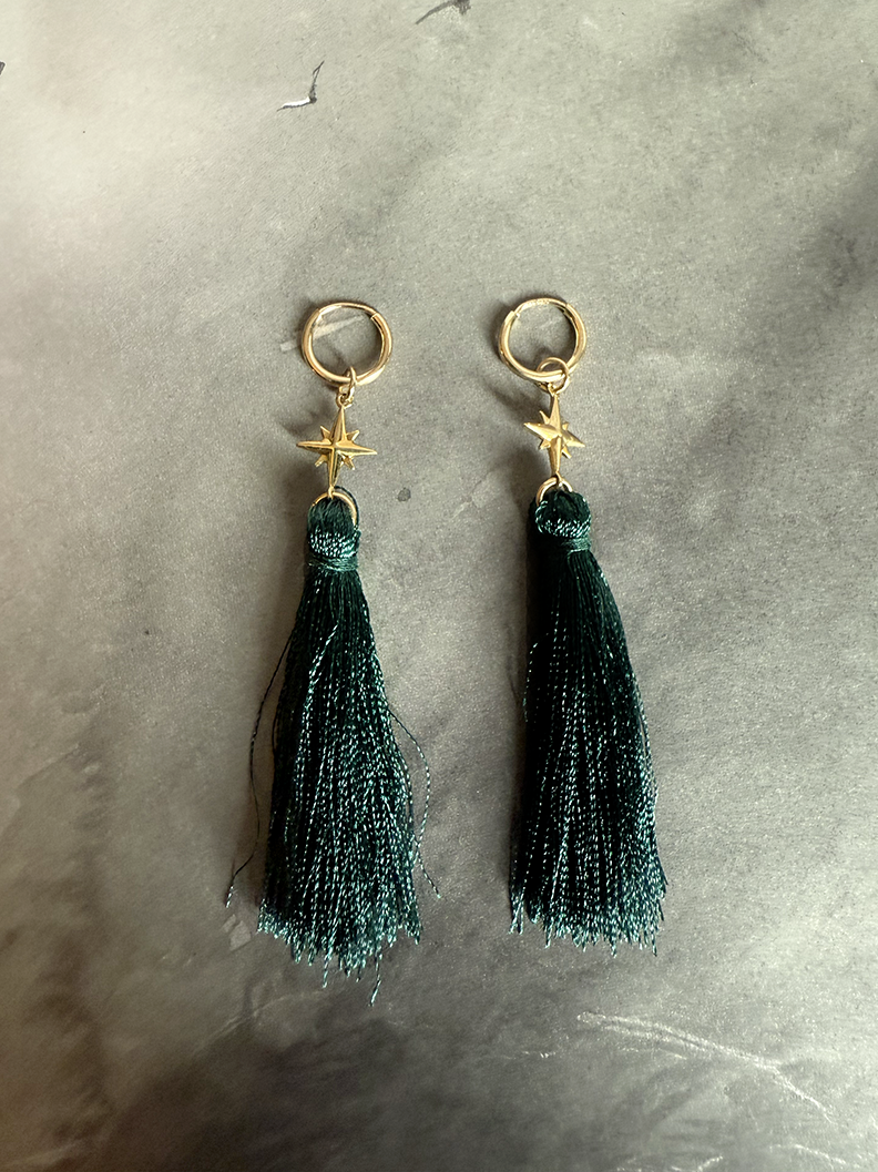 Celeste Green Tassel Earrings