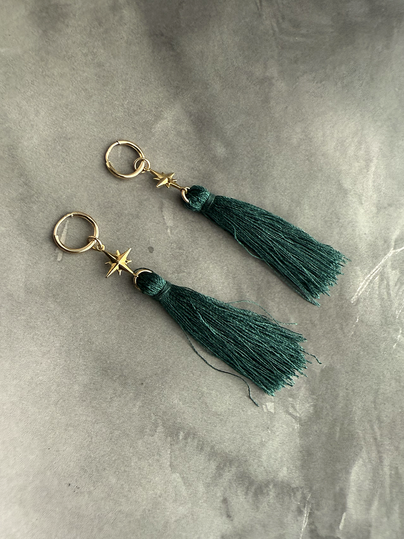 Celeste Green Tassel Earrings