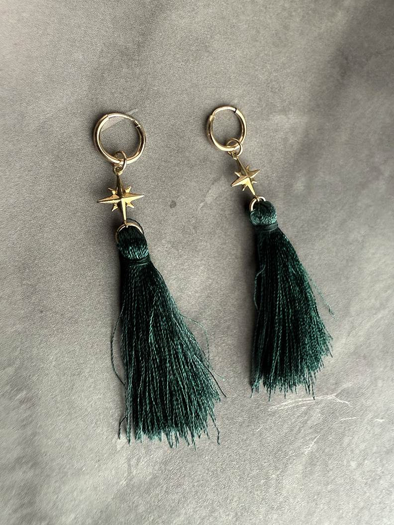 Celeste Green Tassel Earrings