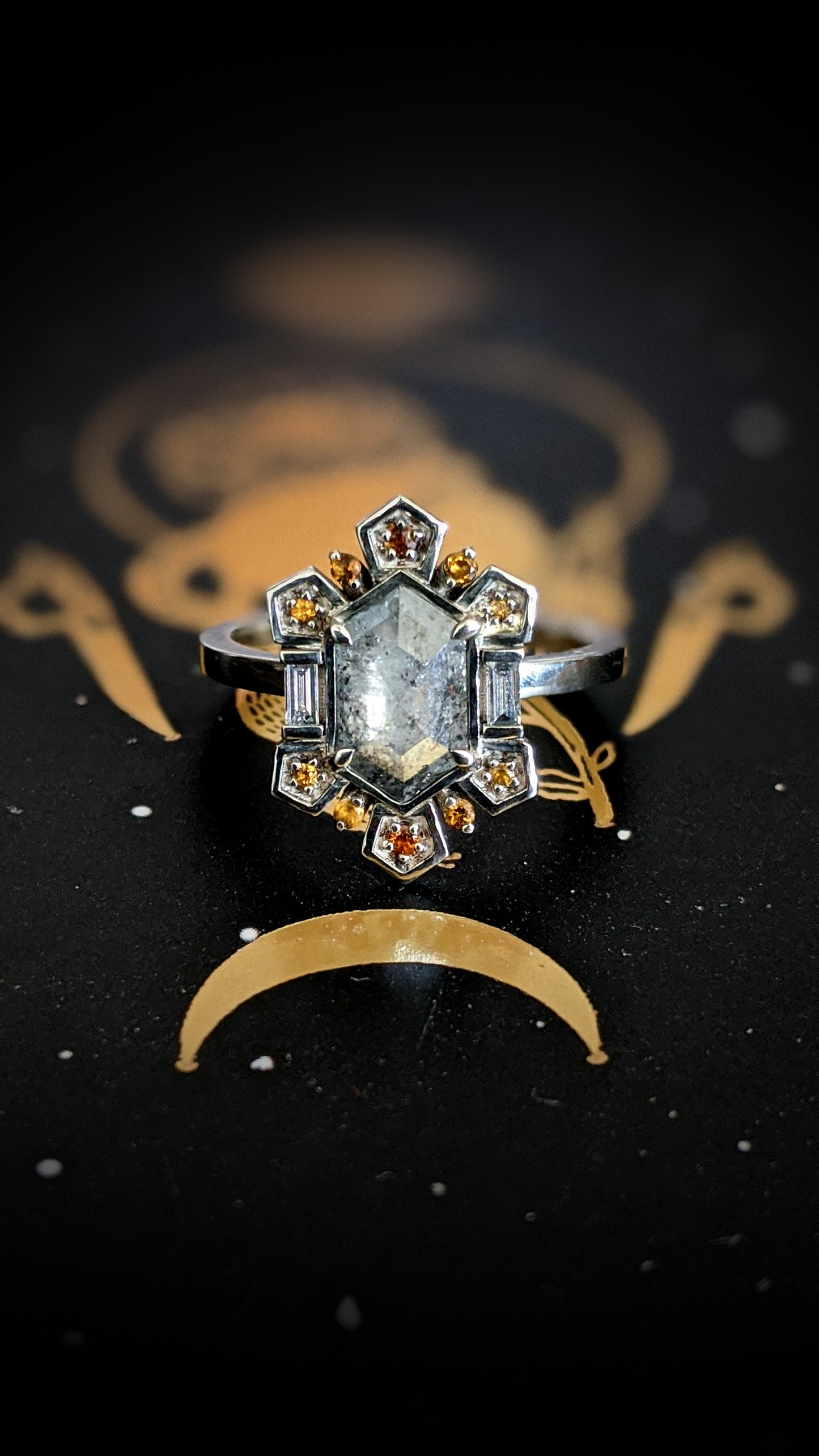 Sitrina Salt and Pepper Diamond Halo Ring