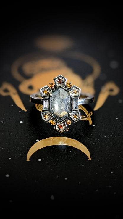 Sitrina Salt and Pepper Diamond Halo Ring