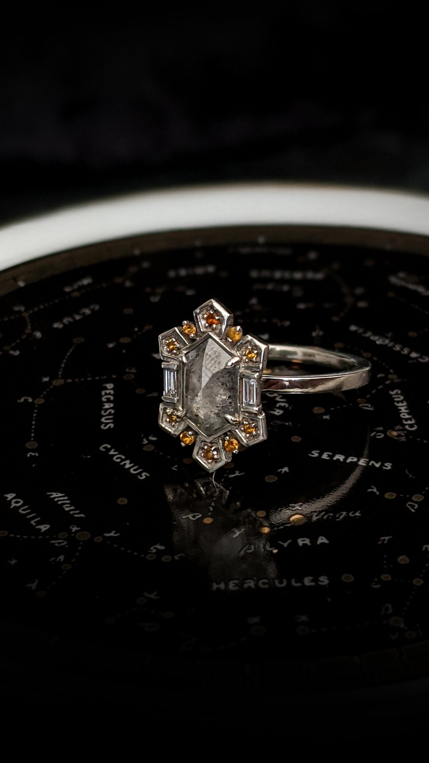 Sitrina Salt and Pepper Diamond Halo Ring