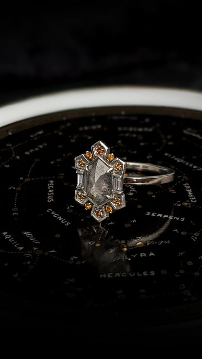 Sitrina Salt and Pepper Diamond Halo Ring
