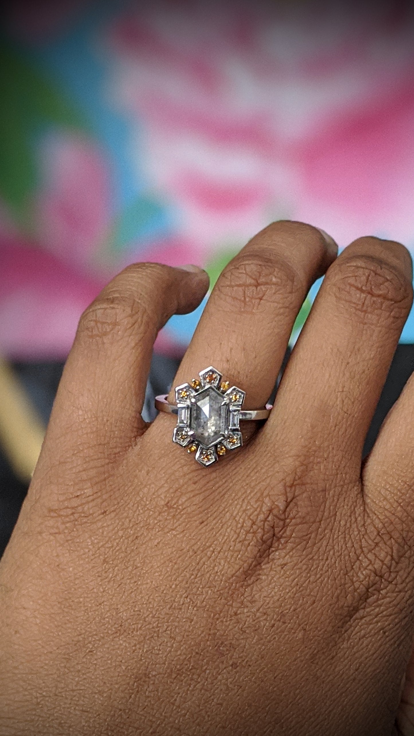 Sitrina Salt and Pepper Diamond Halo Ring